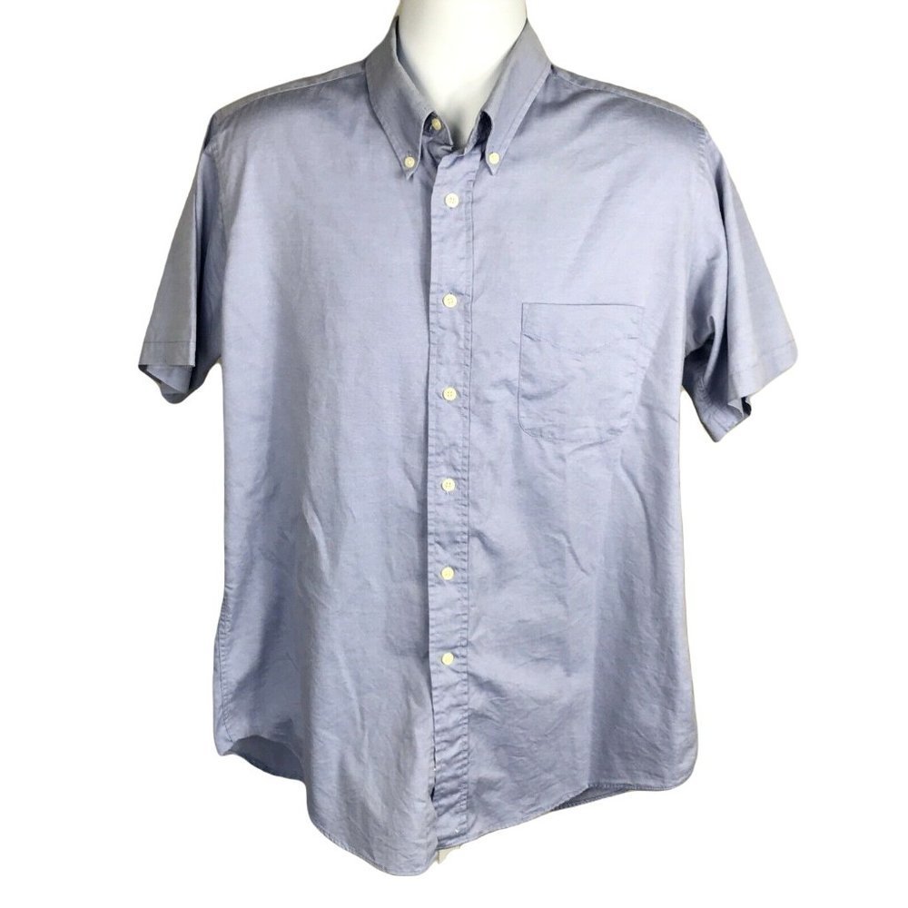 J.G. Hook Men's Button Up Collared Shirt ~ Sz 16  ~ Blue ~ Short Sleeve